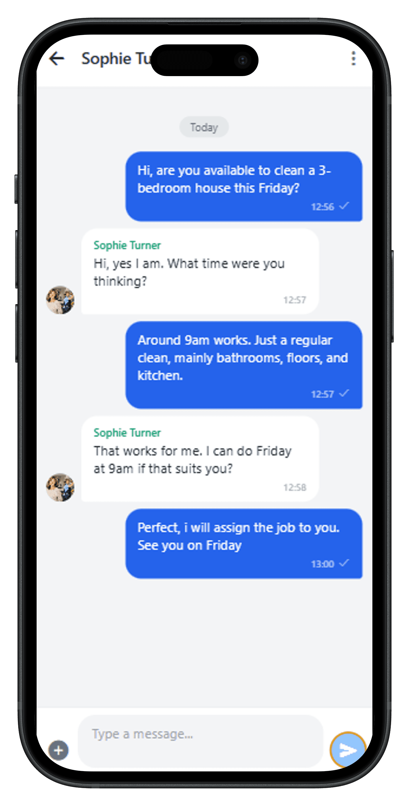 Ousie chat and booking confirmation screen